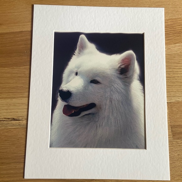 Samoyed Giclée Matted Print Mat White Dog Breed Fine Art of Watercolor Painting - Picture 2 of 9